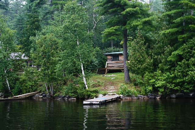 Norcan lake cabin and dock shown from the lake