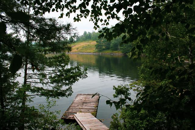 Norcan Lake cabin dock shown from shore