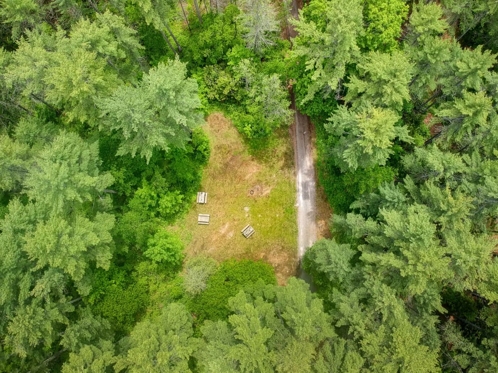 Aerial view of large group campsite at black donald tent and trailer park near calabogie ontario